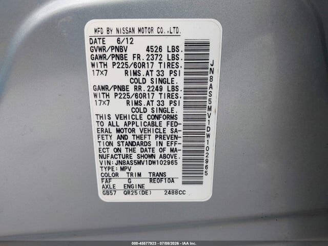 2013 Nissan Rogue Sv მანქანა იყიდება აუქციონზე, vin: JN8AS5MV1DW102965, აუქციონის ნომერი: 45577923