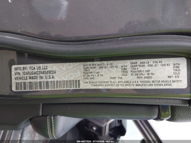2022 Jeep Grand Cherokee Laredo 4x2 მანქანა იყიდება აუქციონზე, vin: 1C4RJGAG3N8589224, აუქციონის ნომერი: 45577925