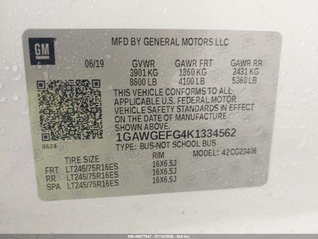 Chevrolet Express 2500 Ls 2019 1GAWGEFG4K1334562 Image 9