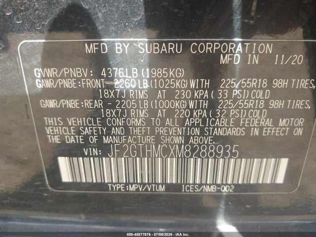 2021 Subaru Crosstrek Limited მანქანა იყიდება აუქციონზე, vin: JF2GTHMCXM8288935, აუქციონის ნომერი: 45577976
