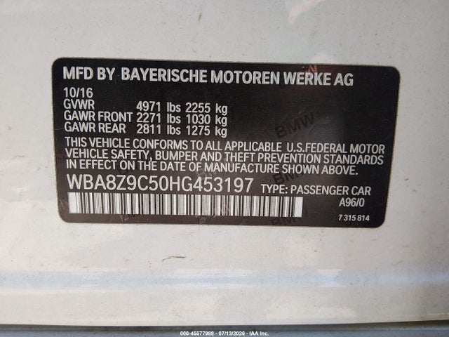 45577988 :رقم المزاد ، WBA8Z9C50HG453197 vin ، 2017 Bmw 330i Gran Turismo Xdrive مزاد بيع