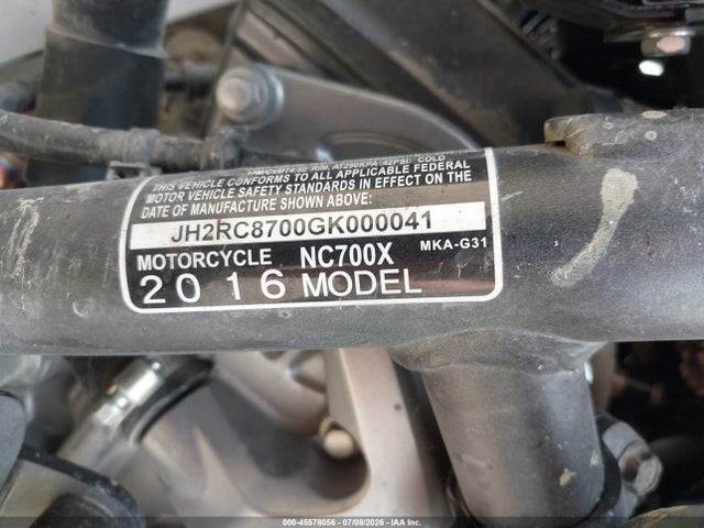 2016 Honda Nc700x მანქანა იყიდება აუქციონზე, vin: JH2RC8700GK000041, აუქციონის ნომერი: 45578056