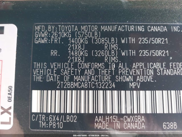 Продаж на аукціоні авто 2026 Lexus Rx 350h Premium+, vin: 2T2BBMCA8TC132234, номер лоту: 45578095