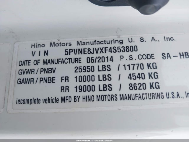 Hino 258/268 2015 5PVNE8JVXF4S53800 Image 8