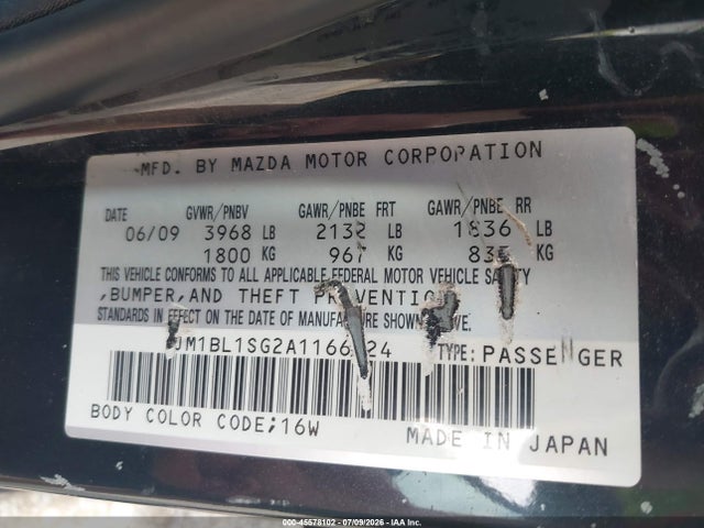 2010 Mazda Mazda3 I Touring მანქანა იყიდება აუქციონზე, vin: JM1BL1SG2A1166824, აუქციონის ნომერი: 45578102
