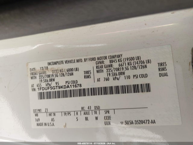 Ford F-550 Chassis Xl 2019 1FDUF5GT9KDA11678 Image 9