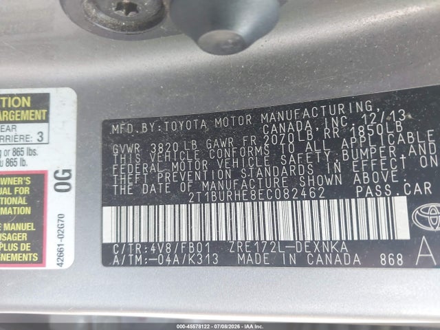 Toyota COROLLA LE 2014 2T1BURHE8EC082462 Image 9
