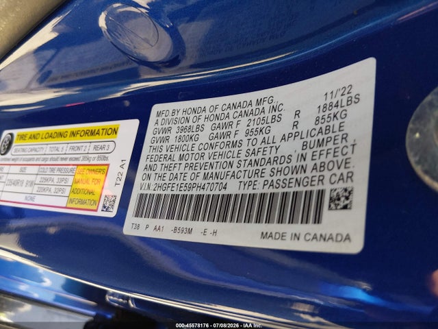 Honda CIVIC SI SEDAN 2023 2HGFE1E59PH470704 Image 9