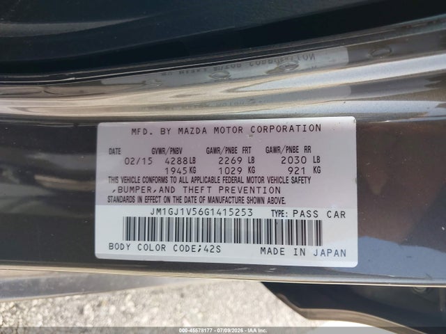 Продаж на аукціоні авто 2016 Mazda Mazda6, vin: JM1GJ1V56G1415253, номер лоту: 45578177