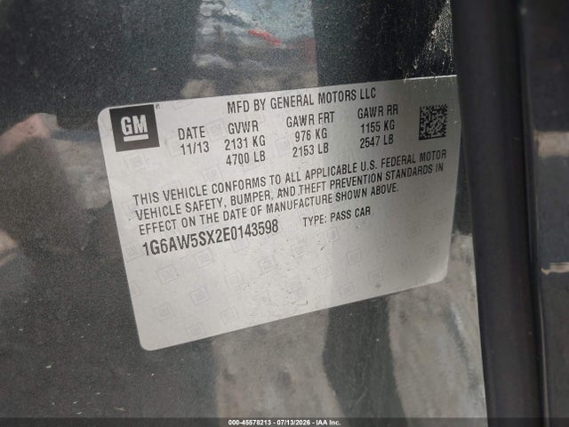 Продажа на аукционе авто 2014 Cadillac Cts Standard, vin: 1G6AW5SX2E0143598, номер лота: 45578213