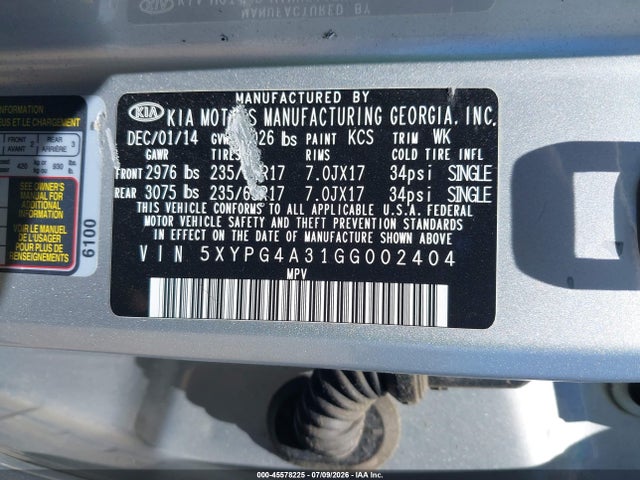 KIA Sorento 2.4l L 2016 5XYPG4A31GG002404 Image 9