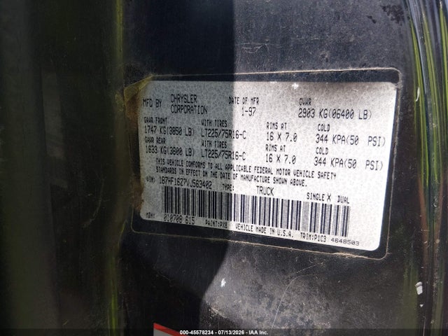 Продаж на аукціоні авто 1997 Dodge Ram 1500 Lt, vin: 1B7HF16Z7VJ563402, номер лоту: 45578234