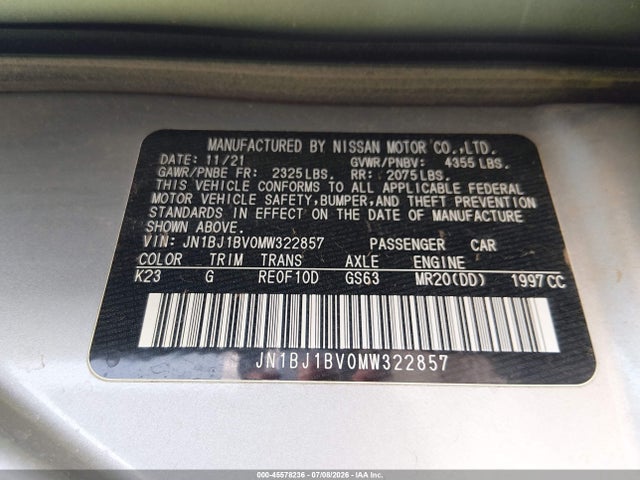 JN1BJ1BV0MW322857 Nissan Rogue Sport Sv Fwd Xtronic Cvt