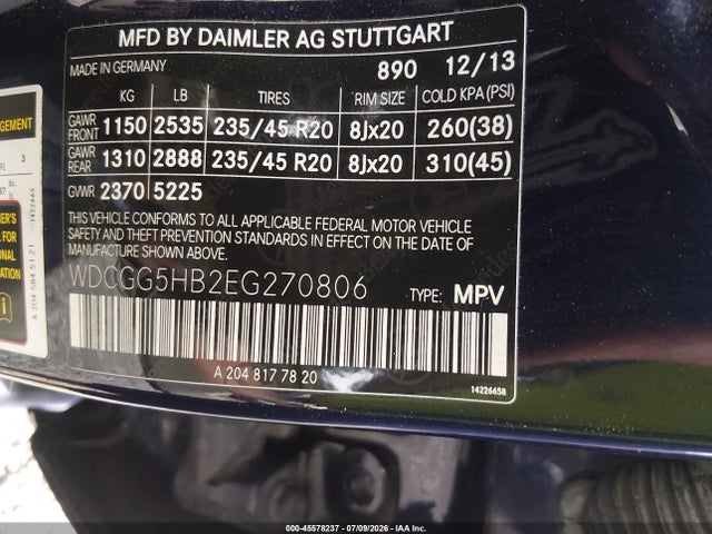 Aukcja sprzedaży 2014 Mercedes-benz Glk 350, vin: WDCGG5HB2EG270806, numer aukcji: 45578237