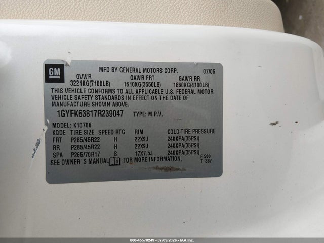 Продажа на аукционе авто 2007 Cadillac Escalade, vin: 1GYFK63817R239047, номер лота: 45578249