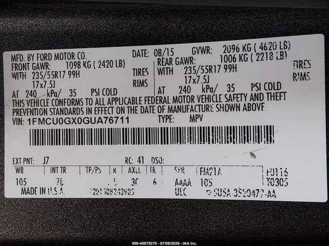 Ford ESCAPE SE 2016 1FMCU0GX0GUA76711 Image 9