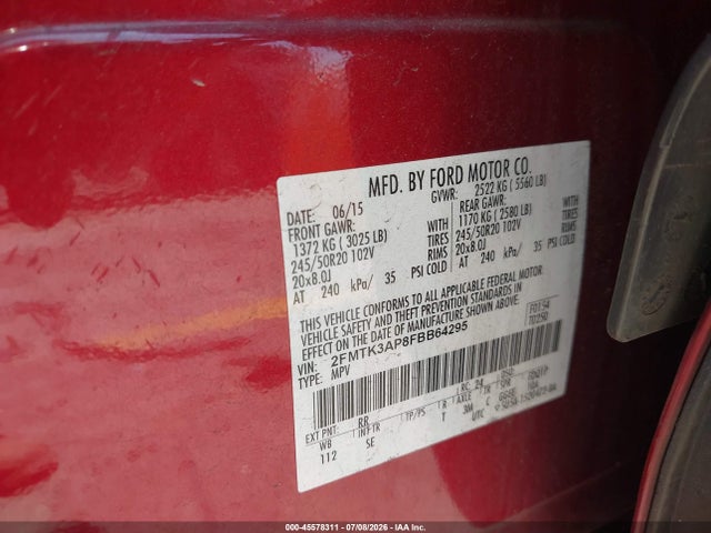 Продажа на аукционе авто 2015 Ford Edge Sport, vin: 2FMTK3AP8FBB64295, номер лота: 45578311