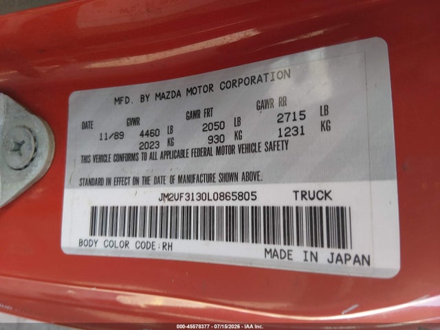 Продаж на аукціоні авто 1990 Mazda B2200 Cab Plus, vin: JM2UF3130L0865805, номер лоту: 45578377