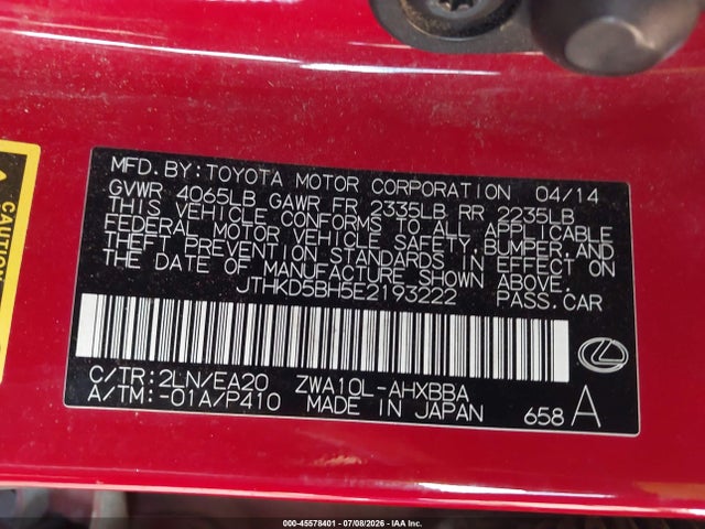 Lexus CT 200H 2014 JTHKD5BH5E2193222 Image 9