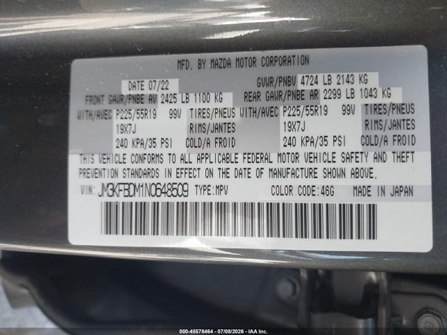 Aukcja sprzedaży 2022 Mazda Cx-5 2.5 S Premium, vin: JM3KFBDM1N0648509, numer aukcji: 45578464