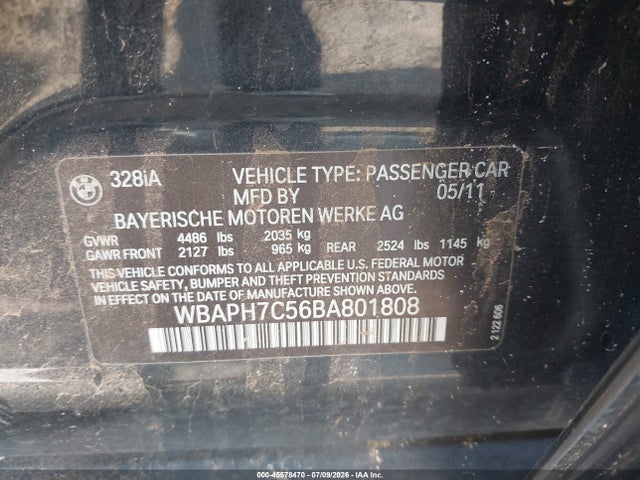 Продажа на аукционе авто 2011 Bmw 328i, vin: WBAPH7C56BA801808, номер лота: 45578470