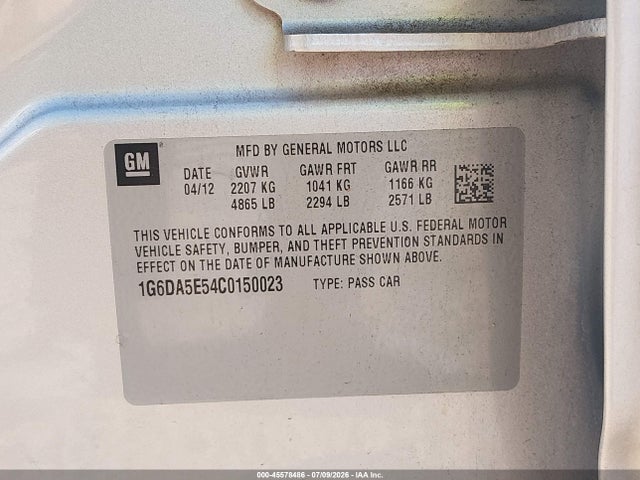 Продажа на аукционе авто 2012 Cadillac Cts Standard, vin: 1G6DA5E54C0150023, номер лота: 45578486