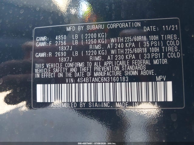 Subaru Outback Limited 2022 4S4BTANC6N3160183 Image 9
