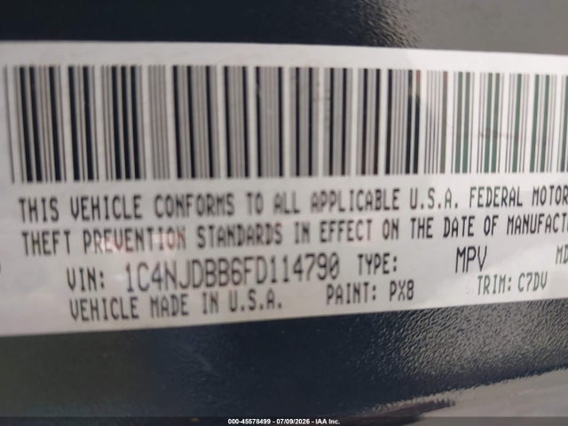 2015 Jeep Compass Sport მანქანა იყიდება აუქციონზე, vin: 1C4NJDBB6FD114790, აუქციონის ნომერი: 45578499