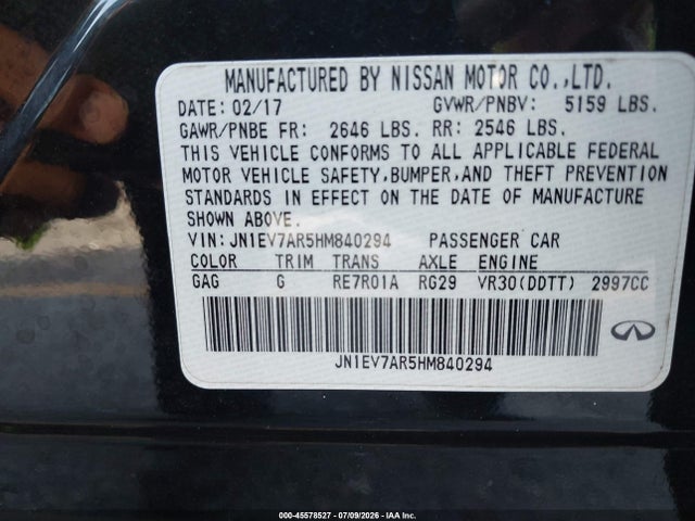 Продажа на аукционе авто 2017 Infiniti Q50 3.0t Premium, vin: JN1EV7AR5HM840294, номер лота: 45578527