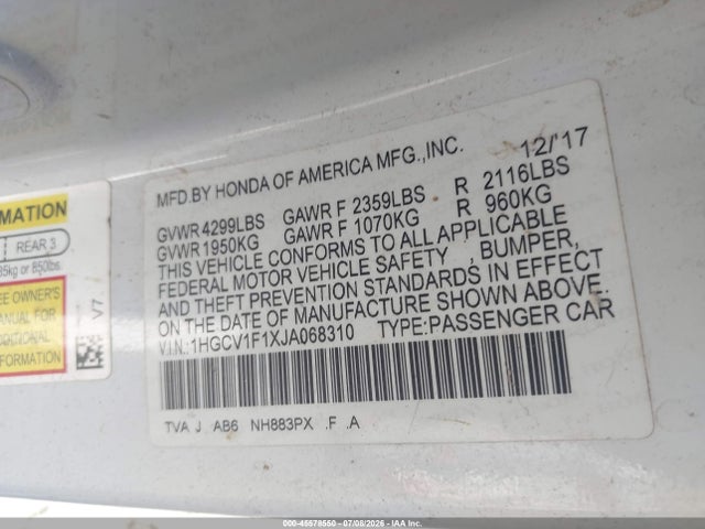 1HGCV1F1XJA068310 Honda ACCORD LX