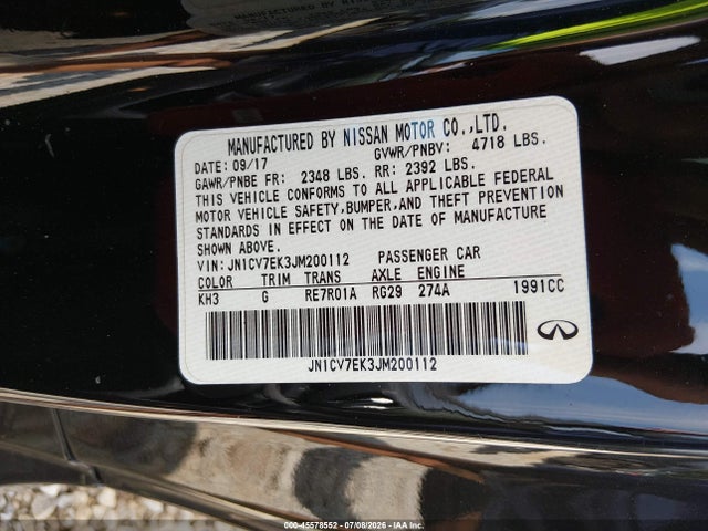 Продаж на аукціоні авто 2018 Infiniti Q60 2.0t Pure, vin: JN1CV7EK3JM200112, номер лоту: 45578552