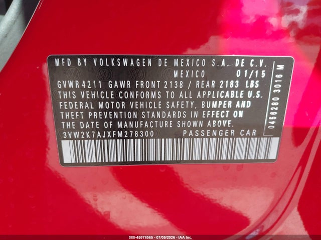 Volkswagen Jetta 2.0l S 2015 3VW2K7AJXFM278300 Image 9