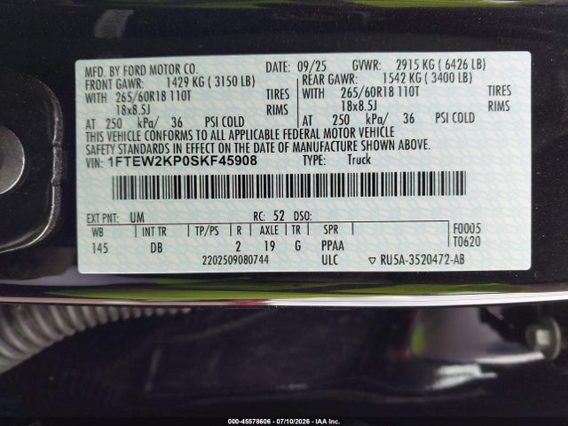 Aukcja sprzedaży 2025 Ford F-150 Stx, vin: 1FTEW2KP0SKF45908, numer aukcji: 45578606