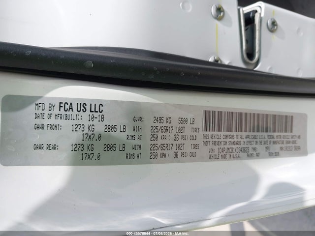 2019 Jeep Cherokee Latitude 4x4 მანქანა იყიდება აუქციონზე, vin: 1C4PJMCB1KD343623, აუქციონის ნომერი: 45578644