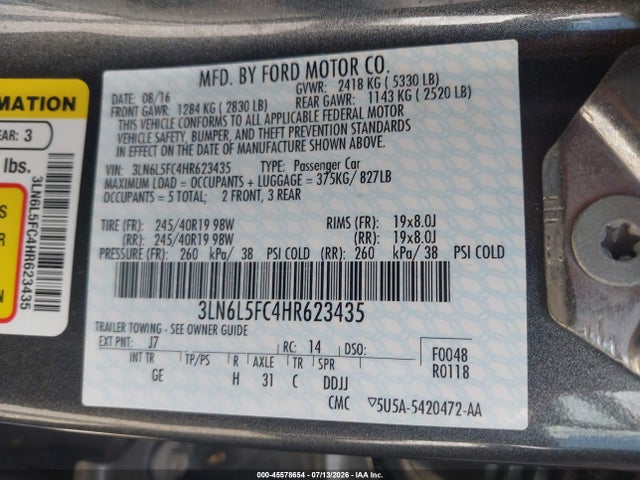 3LN6L5FC4HR623435 Lincoln Mkz Reserve