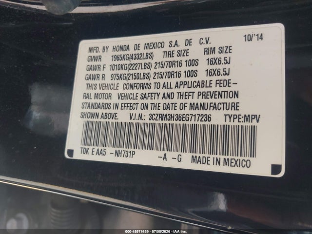 Aukcja sprzedaży 2014 Honda Cr-v Lx, vin: 3CZRM3H36EG717236, numer aukcji: 45578659