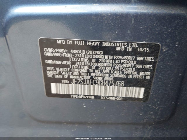 Subaru Forester 2.5i Premium 2016 JF2SJAFC9GH475768 Image 9