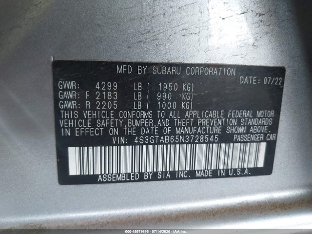 Subaru Impreza Base 5-door 2022 4S3GTAB65N3728545 Image 9