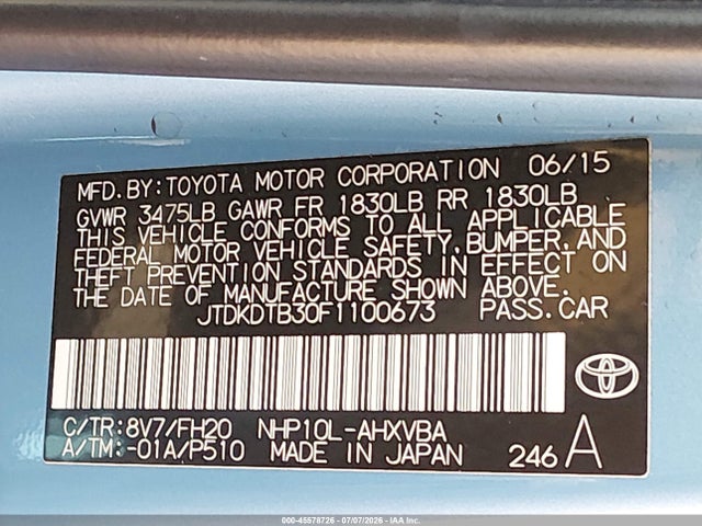 Toyota Prius C One 2015 JTDKDTB30F1100673 Image 9