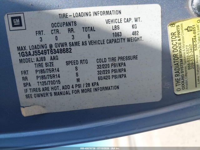 45578736 :رقم المزاد ، 1G3AJ5549T6348682 vin ، 1996 Oldsmobile Ciera Sl مزاد بيع