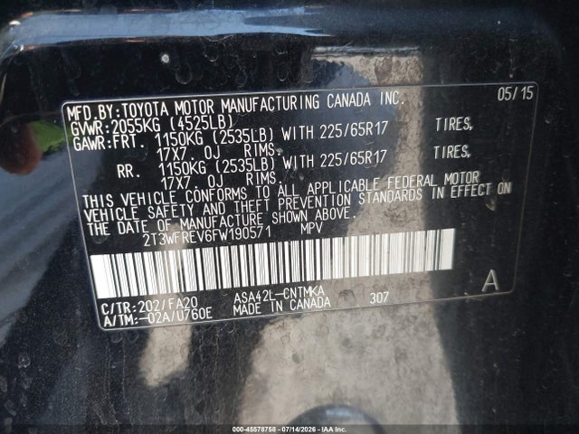 Toyota Rav4 Xle 2015 2T3WFREV6FW190571 Image 9
