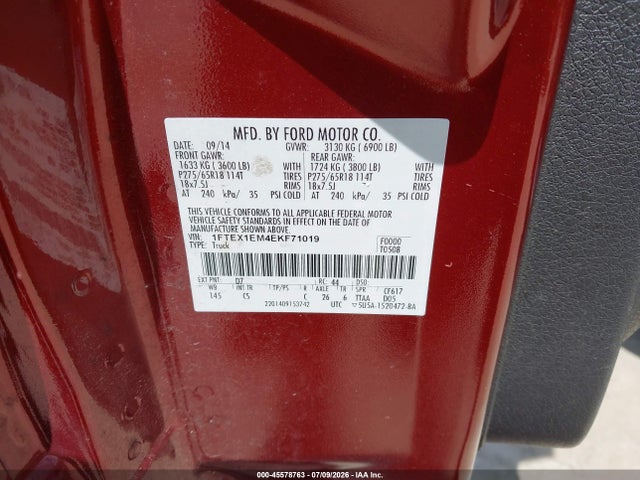 Продажа на аукционе авто 2014 Ford F-150 Stx, vin: 1FTEX1EM4EKF71019, номер лота: 45578763