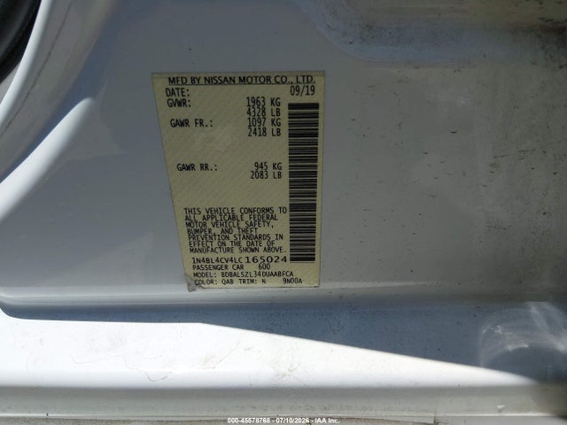 Aukcja sprzedaży 2020 Nissan Altima Sr Fwd, vin: 1N4BL4CV4LC165024, numer aukcji: 45578768