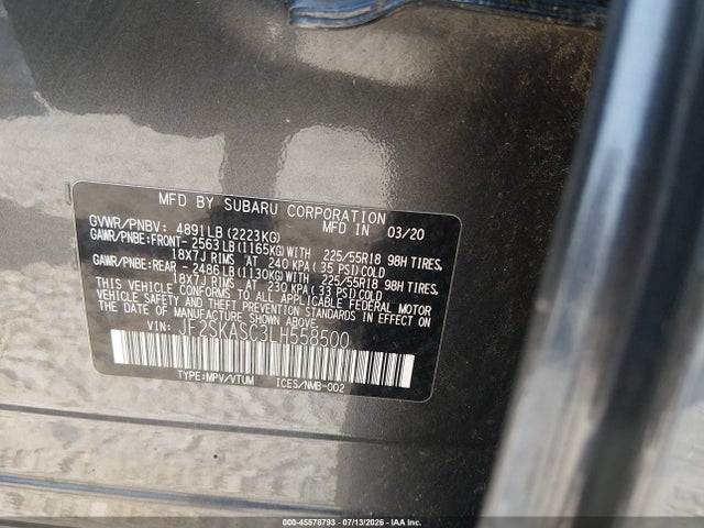Продажа на аукционе авто 2020 Subaru Forester Limited, vin: JF2SKASC3LH558500, номер лота: 45578793