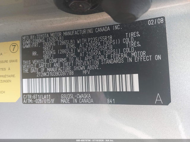 Продаж на аукціоні авто 2009 Lexus Rx 350, vin: 2T2HK31U39C097788, номер лоту: 45578796