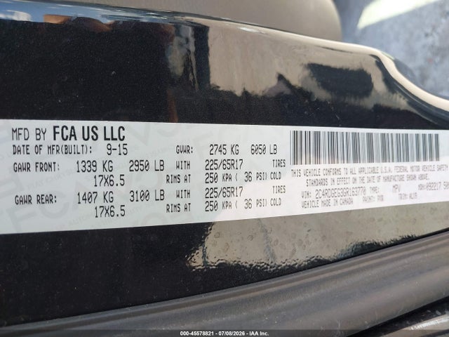 45578821 :رقم المزاد ، 2C4RDGEG3GR163770 vin ، 2016 Dodge Grand Caravan R/t مزاد بيع