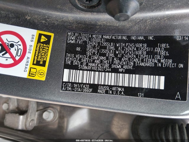 Toyota Highlander Le Plus V6 2014 5TDBKRFHXES027344 Image 9
