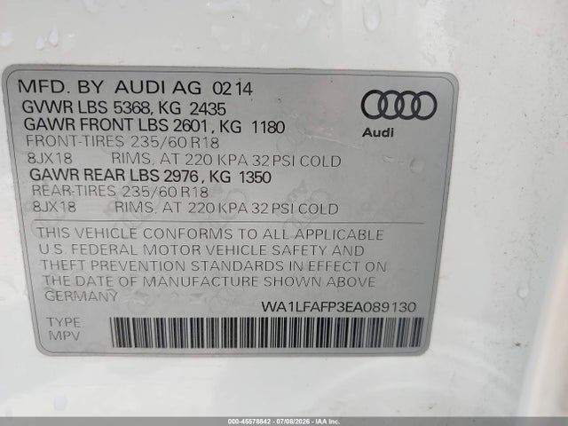 Продаж на аукціоні авто 2014 Audi Q5 2.0t Premium, vin: WA1LFAFP3EA089130, номер лоту: 45578842