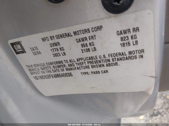 Продаж на аукціоні авто 2004 Chevrolet Classic, vin: 1G1ND52FX4M640636, номер лоту: 45578859