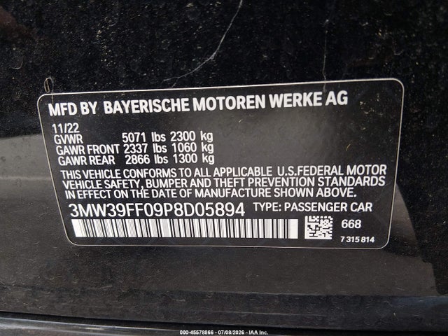 2023 Bmw 330e მანქანა იყიდება აუქციონზე, vin: 3MW39FF09P8D05894, აუქციონის ნომერი: 45578866